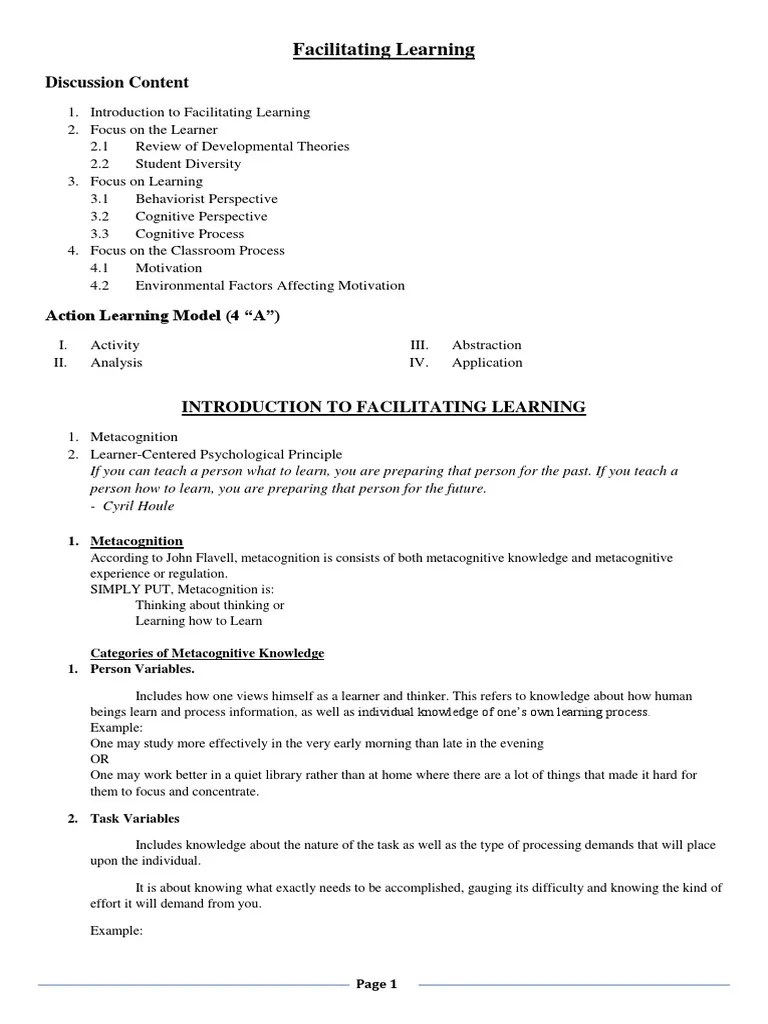 Facilitating Learning | PDF | Metacognition | Motivation
