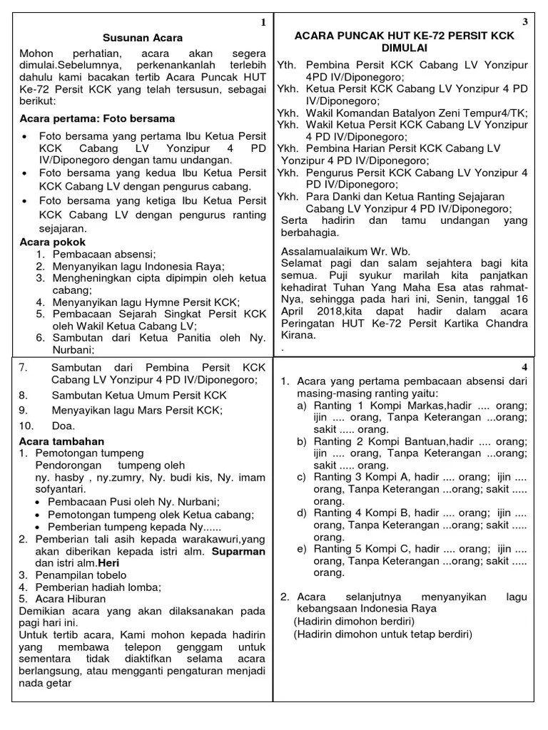 S. Acara, Doa, Round Down, Pusisi Hut Ke-72 Persit, 2018 | PDF