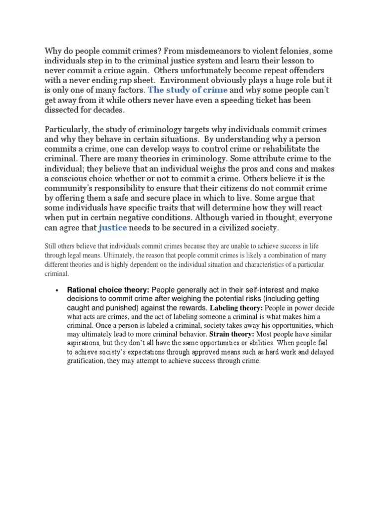 Why Do People Commit Crimes | PDF