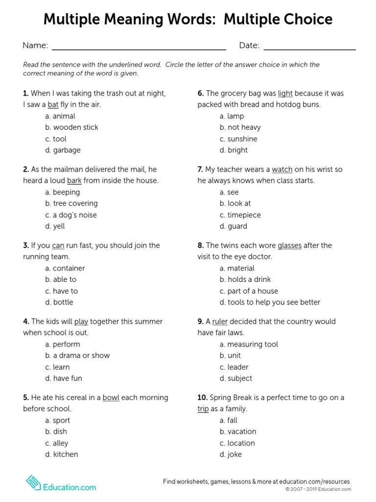 Finished if you like and you could stick the finished design on your class wall. Multiple Meaning Work Sheet Pdf