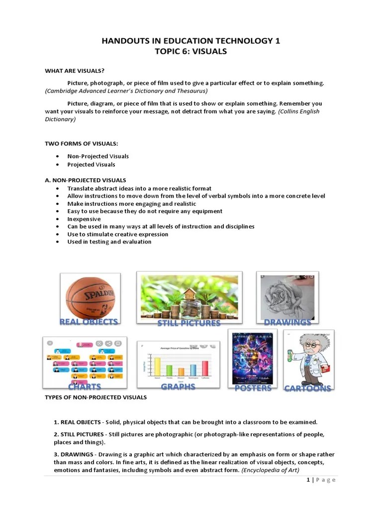 Handouts In Education Technology 1 Topic 6: Visuals: Real Objects Still ...
