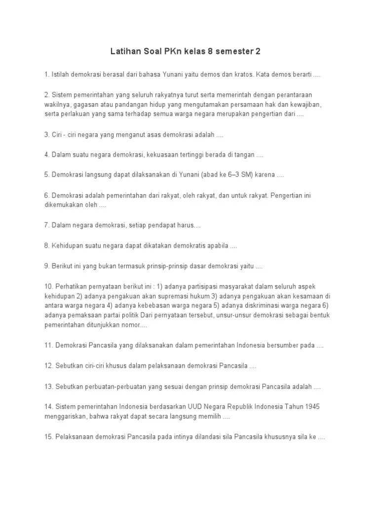 Latihan Soal PKN Kelas 8 Sem 2 | PDF
