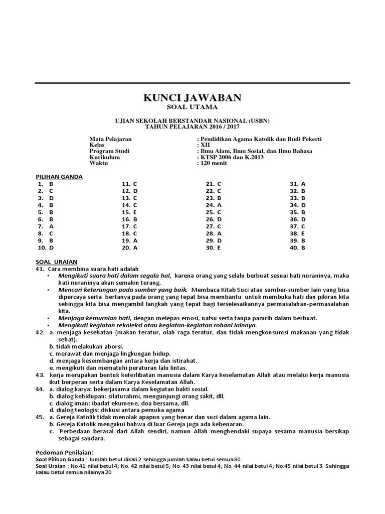 Soal pendidikan agama kristen sd kelas 6 tahun 2016. Soal Agama Kristen Kelas Xi Dan Kunci Jawaban