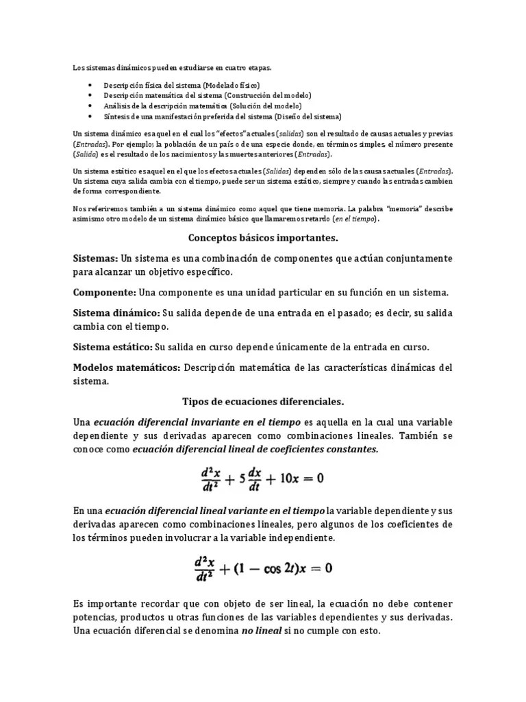 Sistemas Dinámicos - Unidad 1 | PDF | Linealidad | Las Leyes Del Movimiento De Newton
