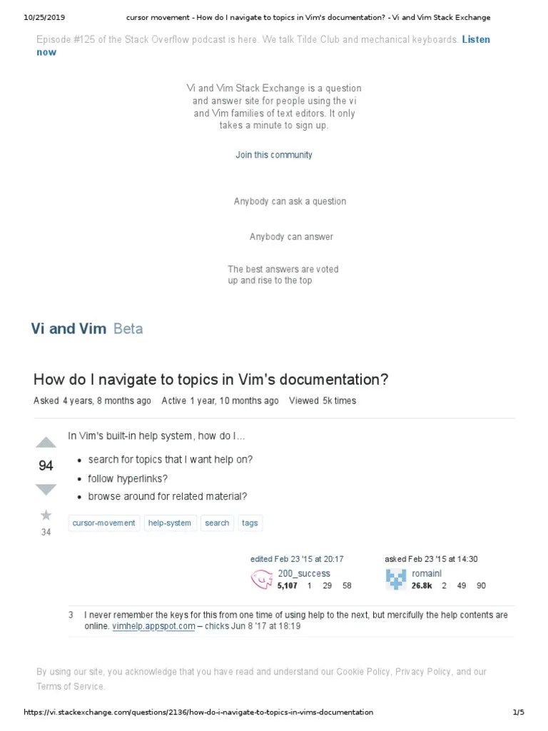 Cursor Movement - How Do I Navigate To Topics In Vim's Documentation - Vi And Vim Stack Exchange ...