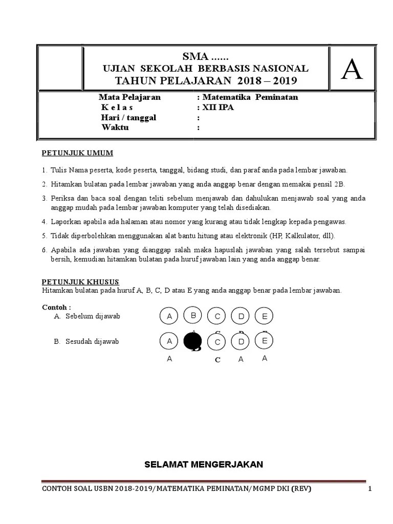 Pembahasan soal siap (prediksi) un sma 2018 matematika ipa paket 1. Contoh Soal Usbn Latihan Pdf