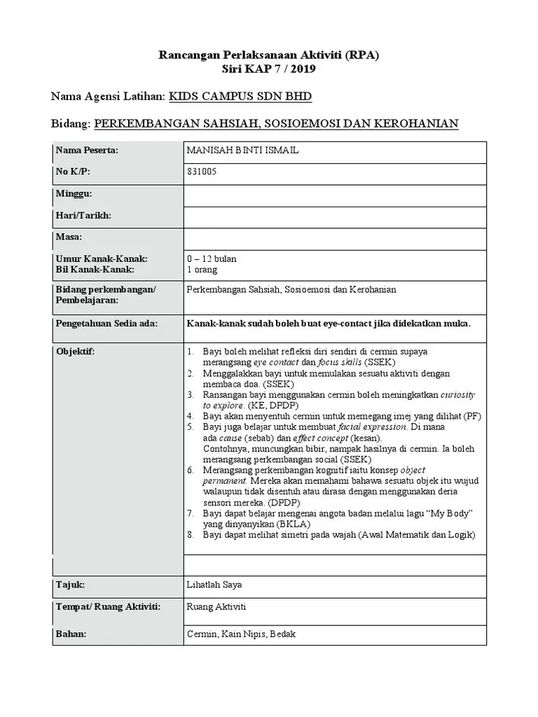 Perkembangan fizikal dan psikomotor elemen merentas kurikulum (emk) : Rpa Bkle M Pdf
