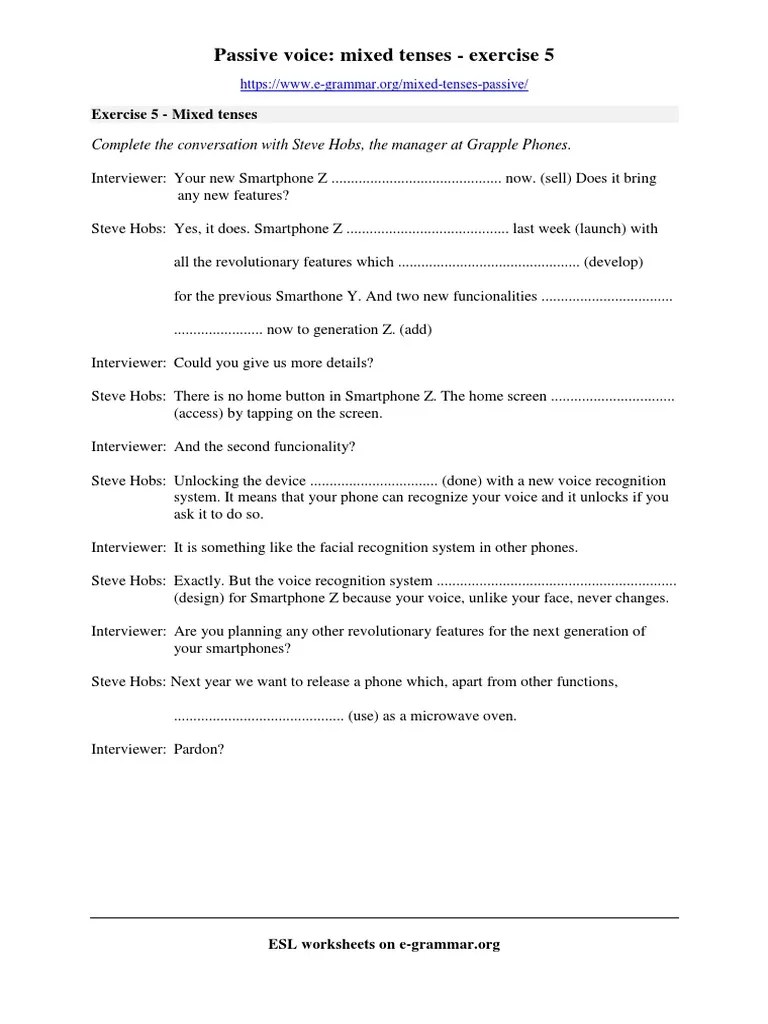 mixed tenses passive exercise 5 pdf