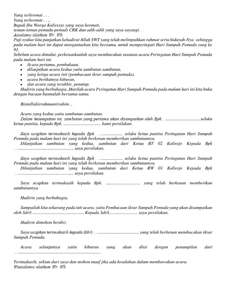 Susunan Acara Untuk Memperingati Hari Sumpah Pemuda Di Kampung | PDF