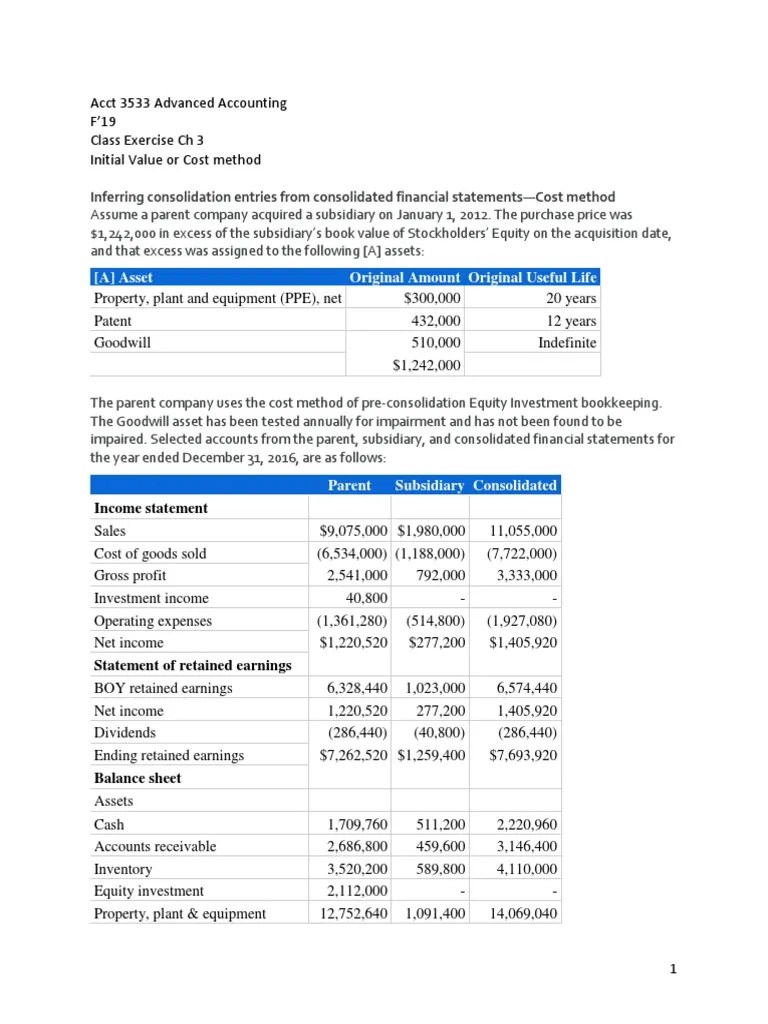 Advanced Accounting Ch3 Cost Method | PDF | Consolidation (Business ...