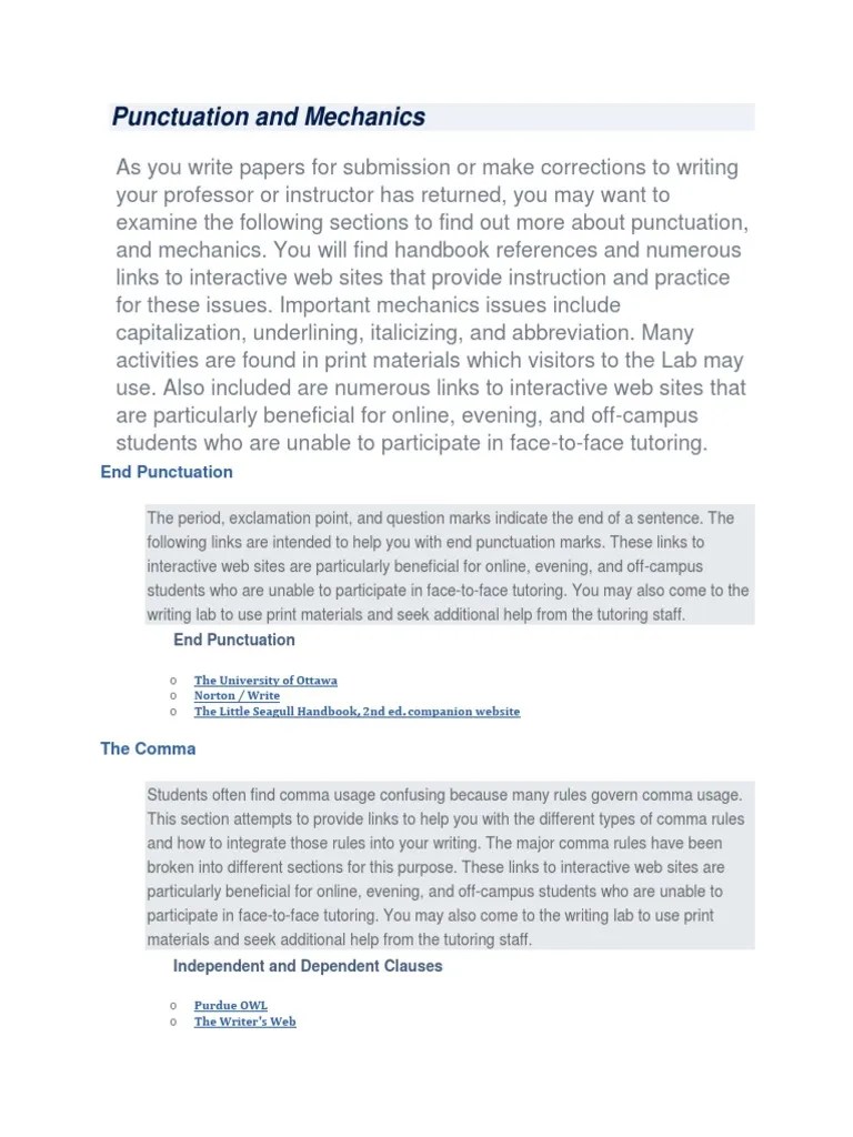 Punctuation And Mechanics | PDF | Punctuation | Comma