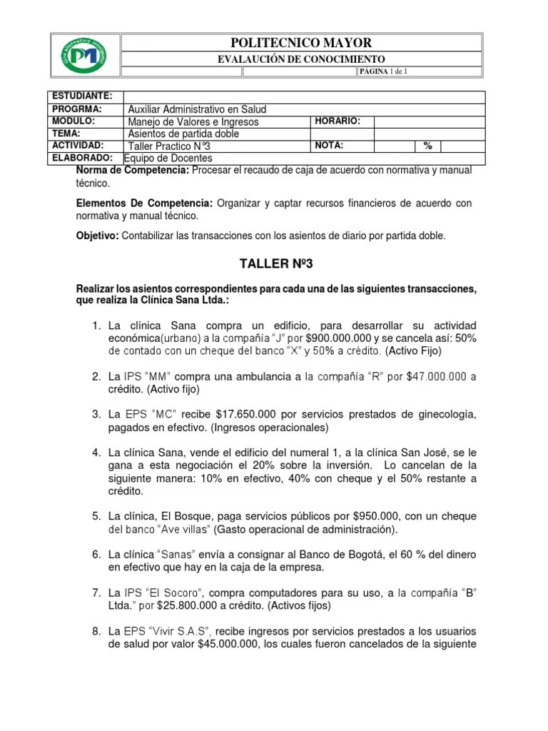 TALLER N 3 Asientos Contables Compuestos | PDF | Bancos | Bancario