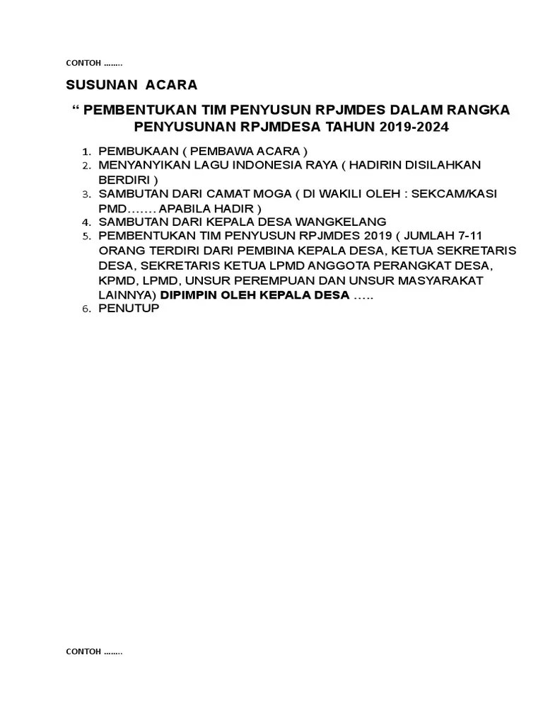 Contoh Susunan Acara Musdes Dan Musrenbangdes | PDF