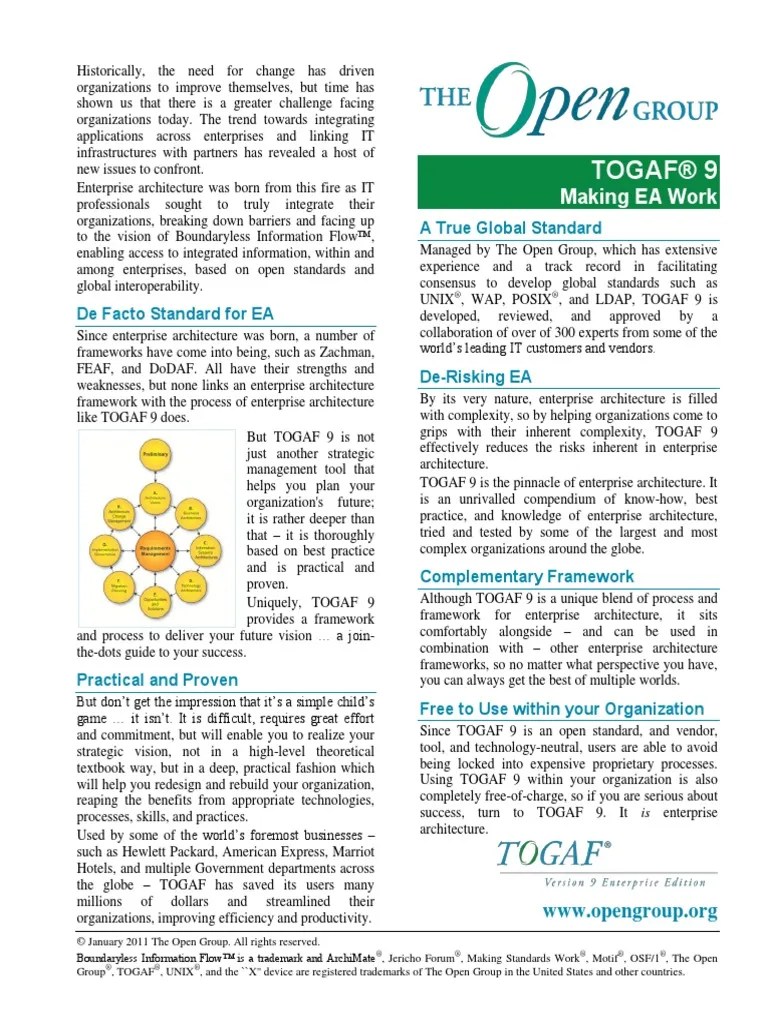 Togaf® 9: Making EA Work | PDF | Enterprise Architecture | Information Technology