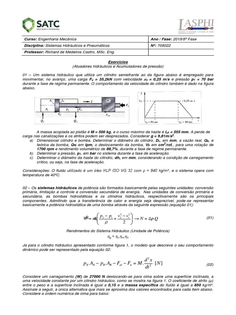 Sistemas Hidráulicos | PDF | Pistão | Potência (Física)