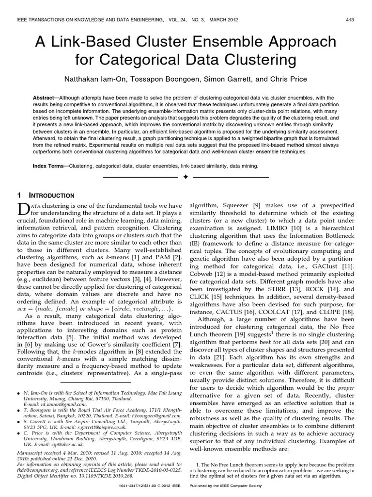 A Fast Clustering Algorithm To Cluster Very Large Categorical Data Sets ...