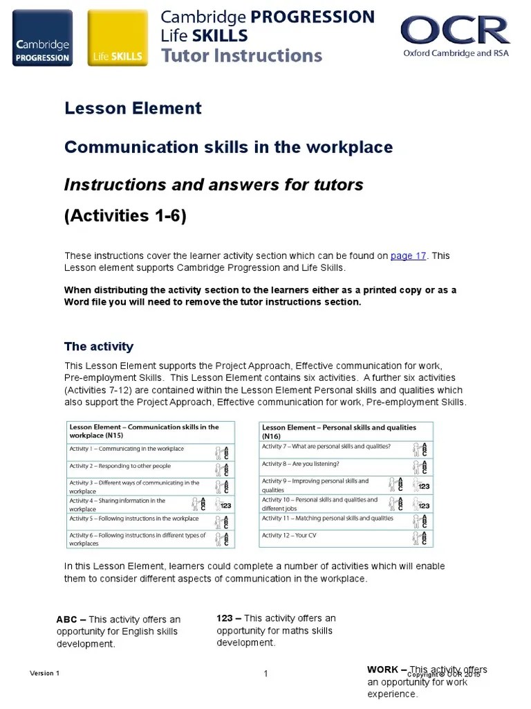 Effective Communication For Work Pre Employment Skills Lesson Element ...