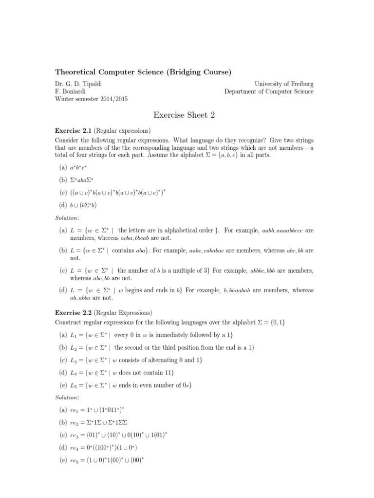 Exercise02 PDF | PDF | Regular Expression | Theory Of Computation