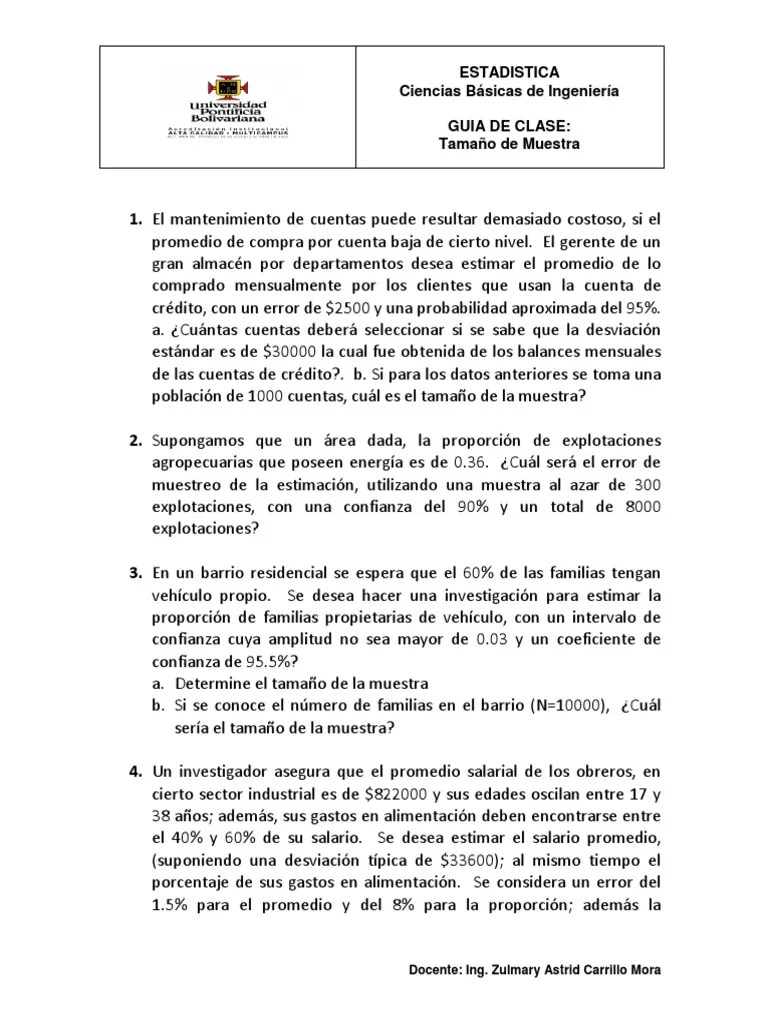 GUIA De CLASE. Tamaño De La Muestra | PDF | Muestreo (Estadísticas ...