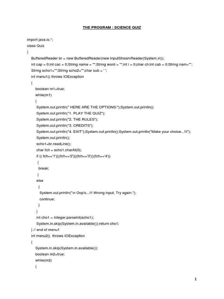 Java Class 10 ICSE Final Project Program (Science Quiz) | PDF ...