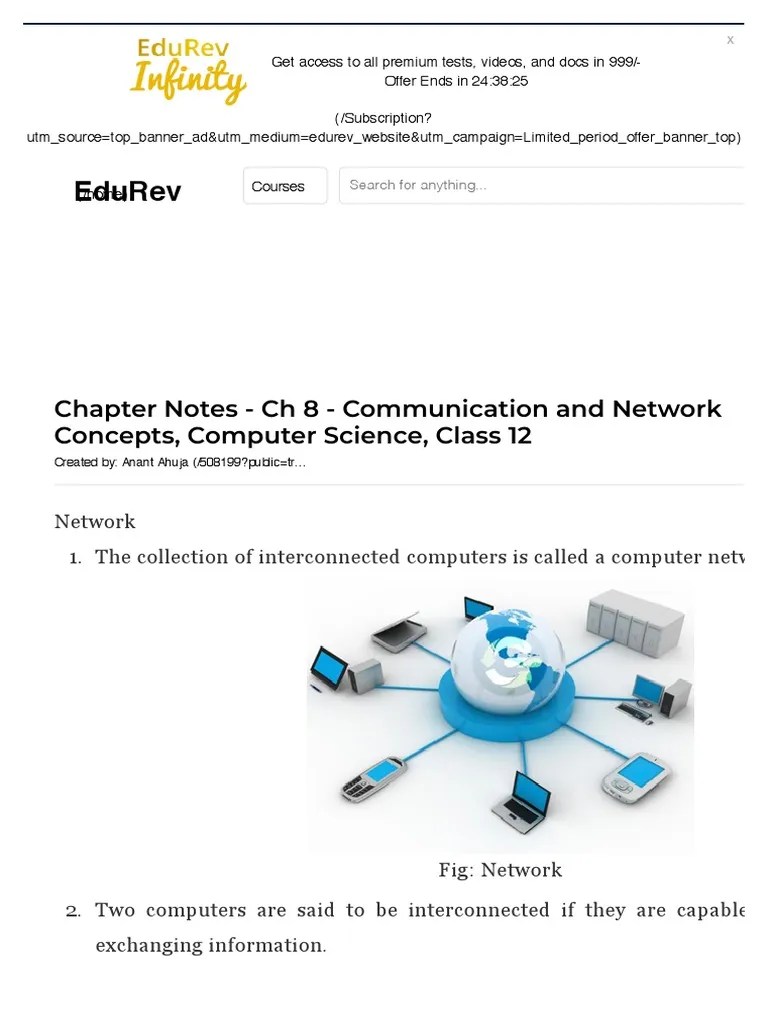 Chapter Notes - CH 8 - Communication And Network Concepts, Computer ...