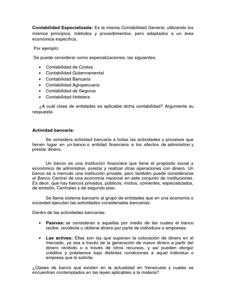 Contabilidad Especializada | PDF | Bancos | Contabilidad
