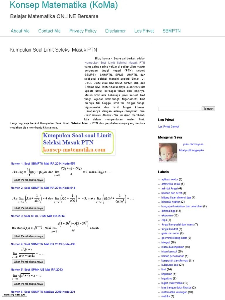 Posts about fungsi written by latihanmat. Kumpulan Soal Limit Seleksi Masuk Ptn Konsep Matematika Koma Pdf