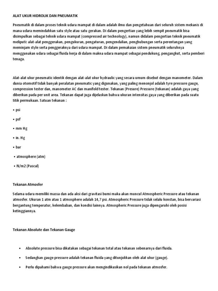 Alat Ukur Hidrolik Dan Pneumatik | PDF