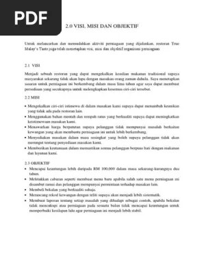 Mencegah dan mengawal masalah pemakanan yang berkaitan dengan kekurangan dan berlebihan pengambilan zat makanan. Visi Misi Dan Obejktif Png Pdf