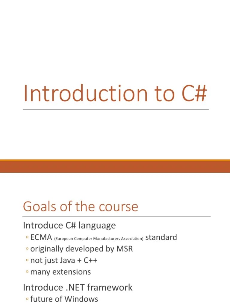2 - Intro To C# | PDF | C Sharp (Programming Language) | Component ...
