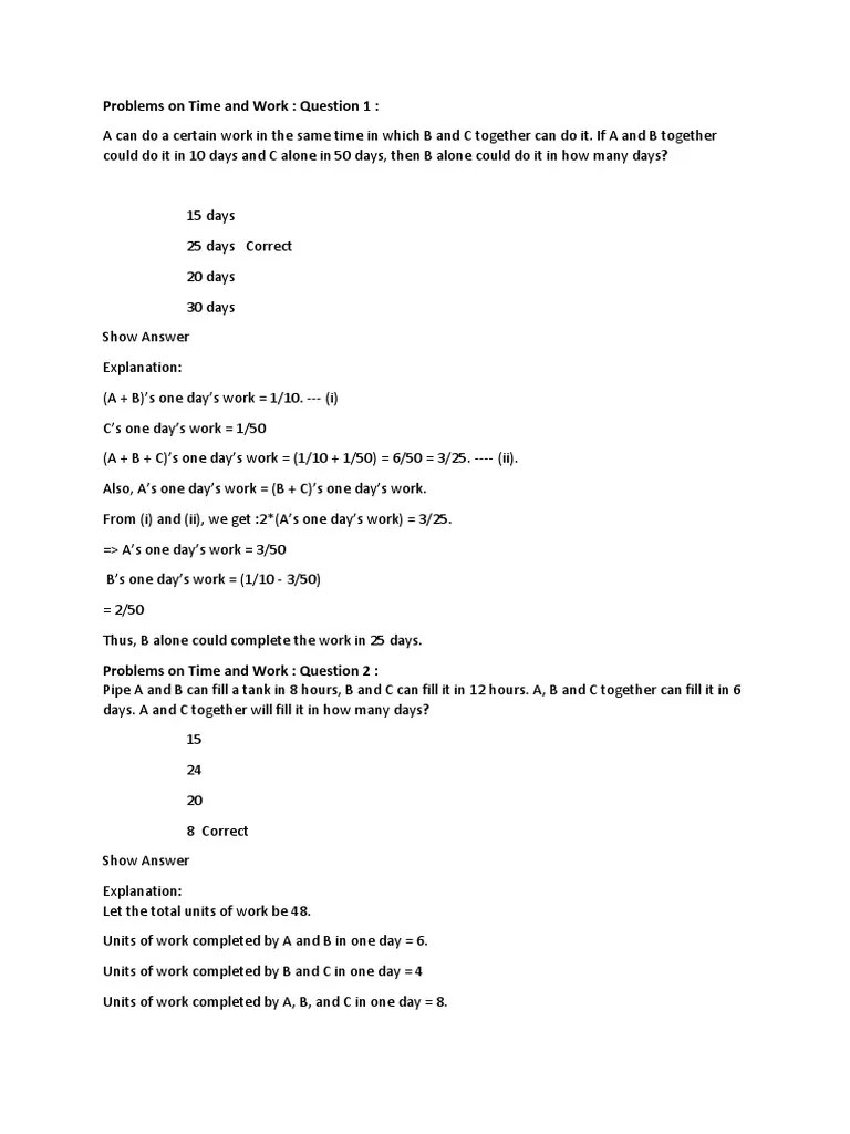 Problems On Time And Work | PDF | Teaching Mathematics | Business
