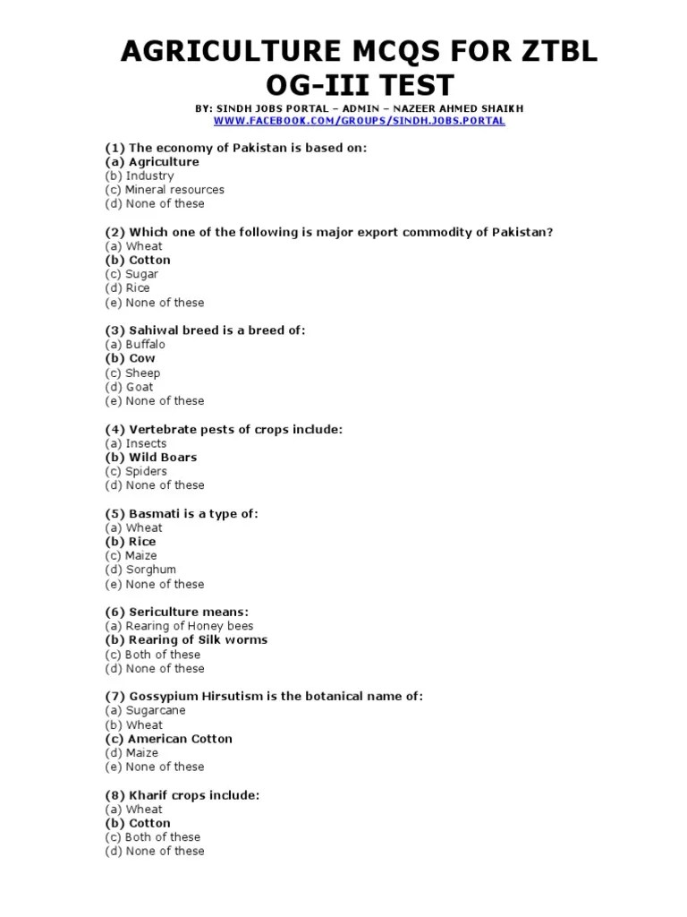 Agriculture Mcqs For ZTBL Og-III Test By Ots-1-1 | PDF | Ploidy | Agriculture