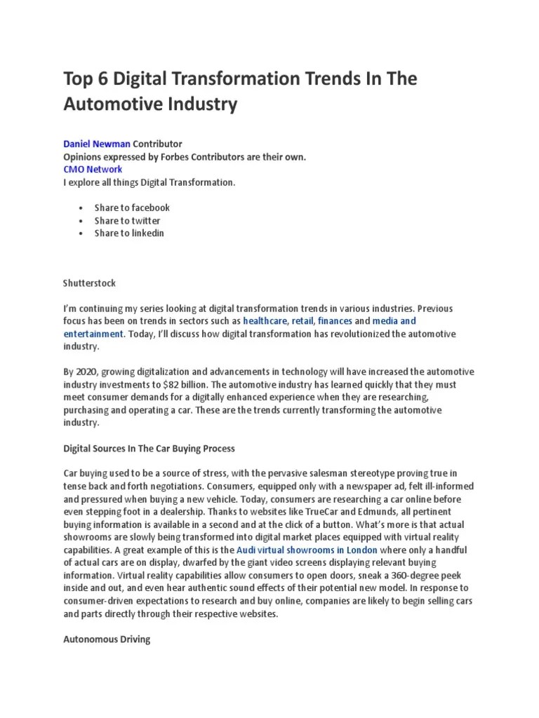 Top 6 Digital Transformation Trends In The Automotive Industry | PDF | Automation | Internet Of ...