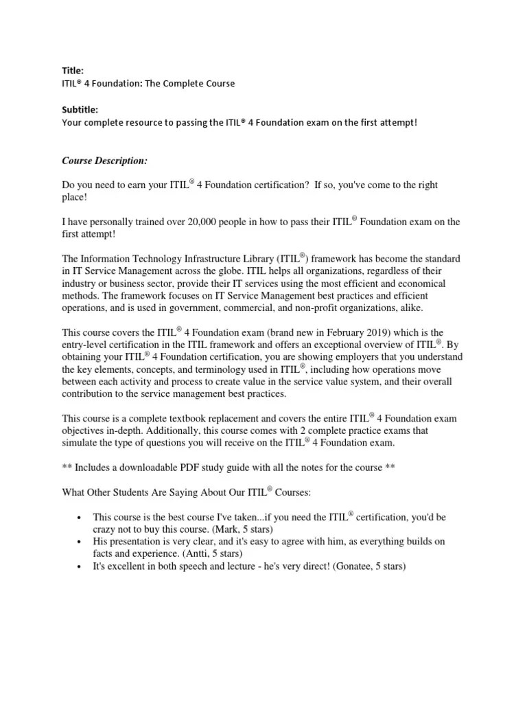 ITIL 4 Foundation | PDF