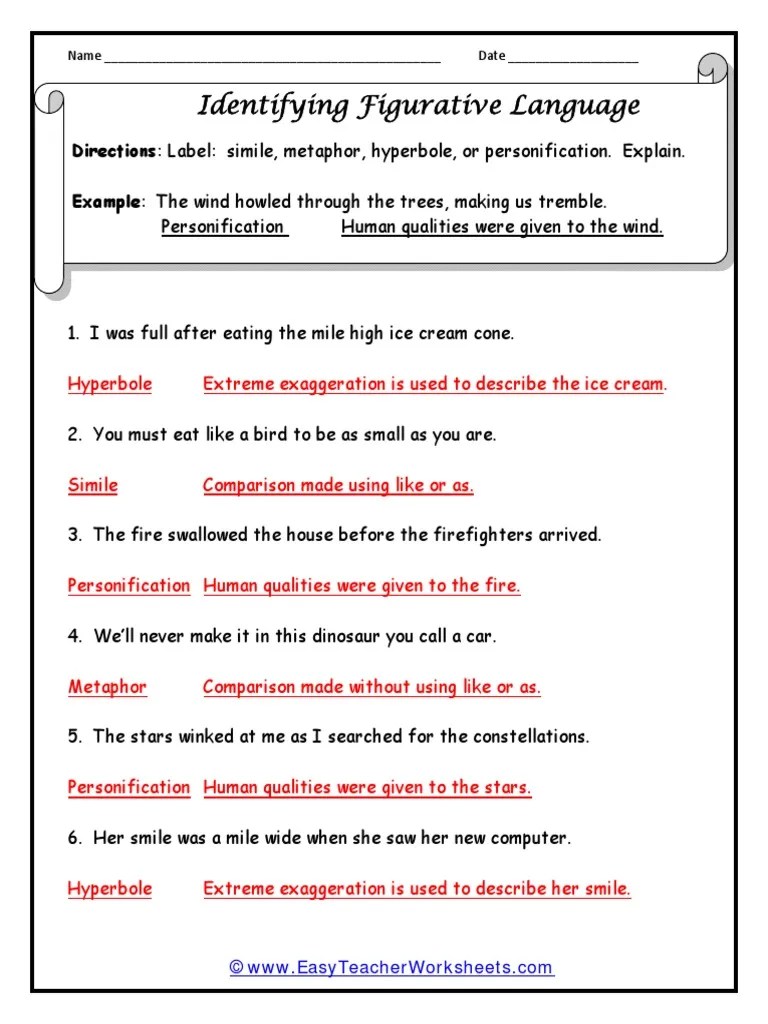 figure of speech worksheet
