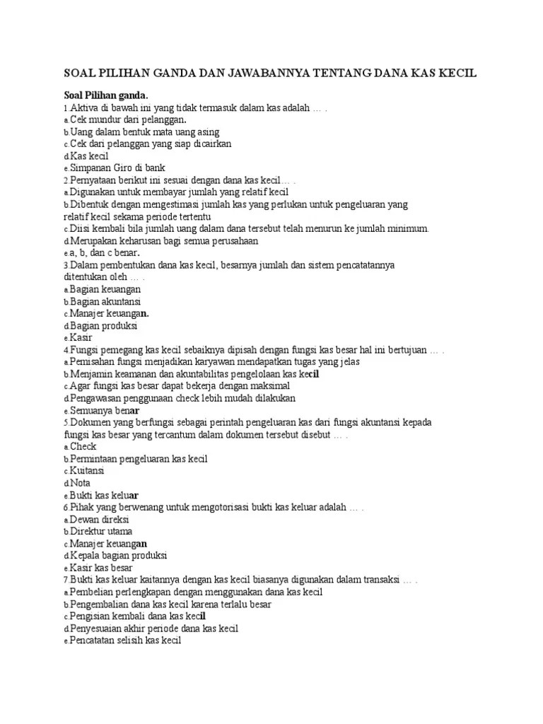 Soal Pilihan Ganda Dan Jawabannya Tentang Dana Kas Kecil | PDF