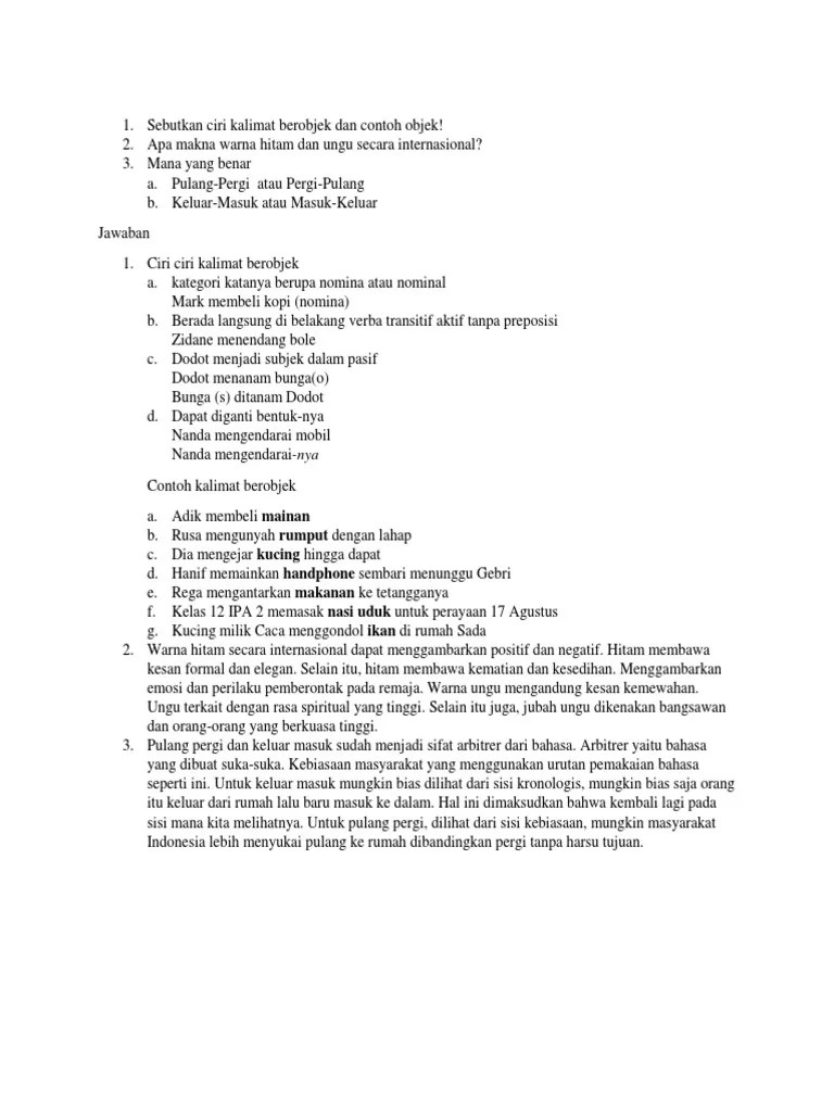 Kalimat Berobjek | PDF