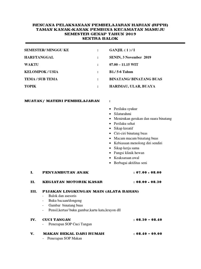 Semester / bulan / minggu ke : Rpph Tema Binatang Buas Beinyu Com