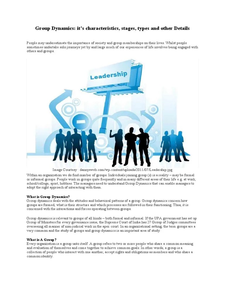 Group Dynamics: It's Characteristics, Stages, Types And Other Details ...