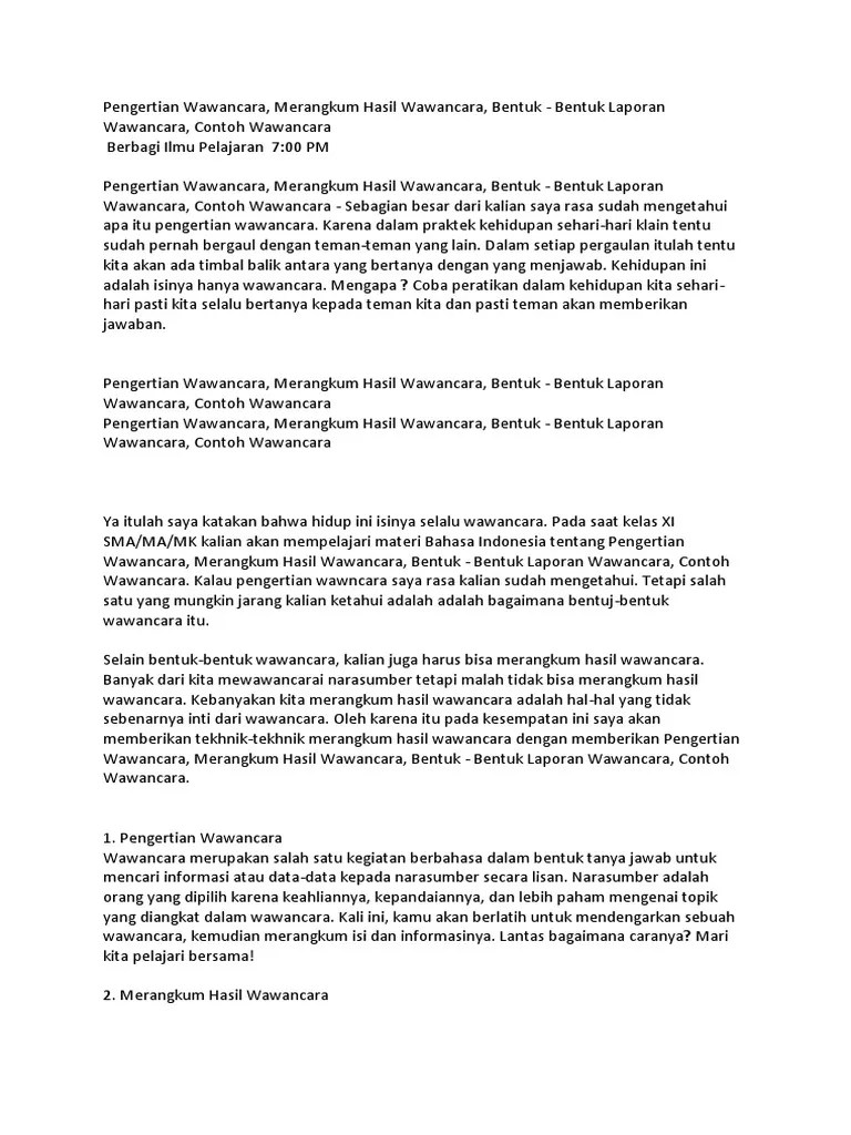 Dengan merangkum hasil wawancara c. Pengertian Wawancara Pdf