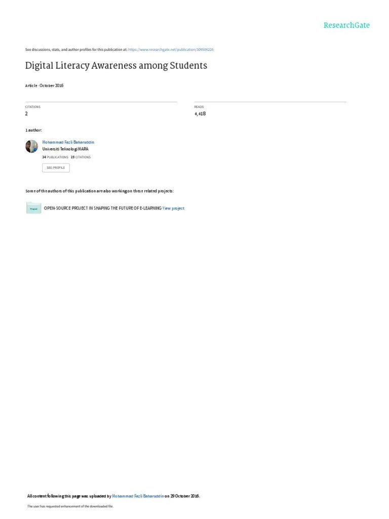 Digital Literacy Awareness Among Students: October 2016 | PDF ...