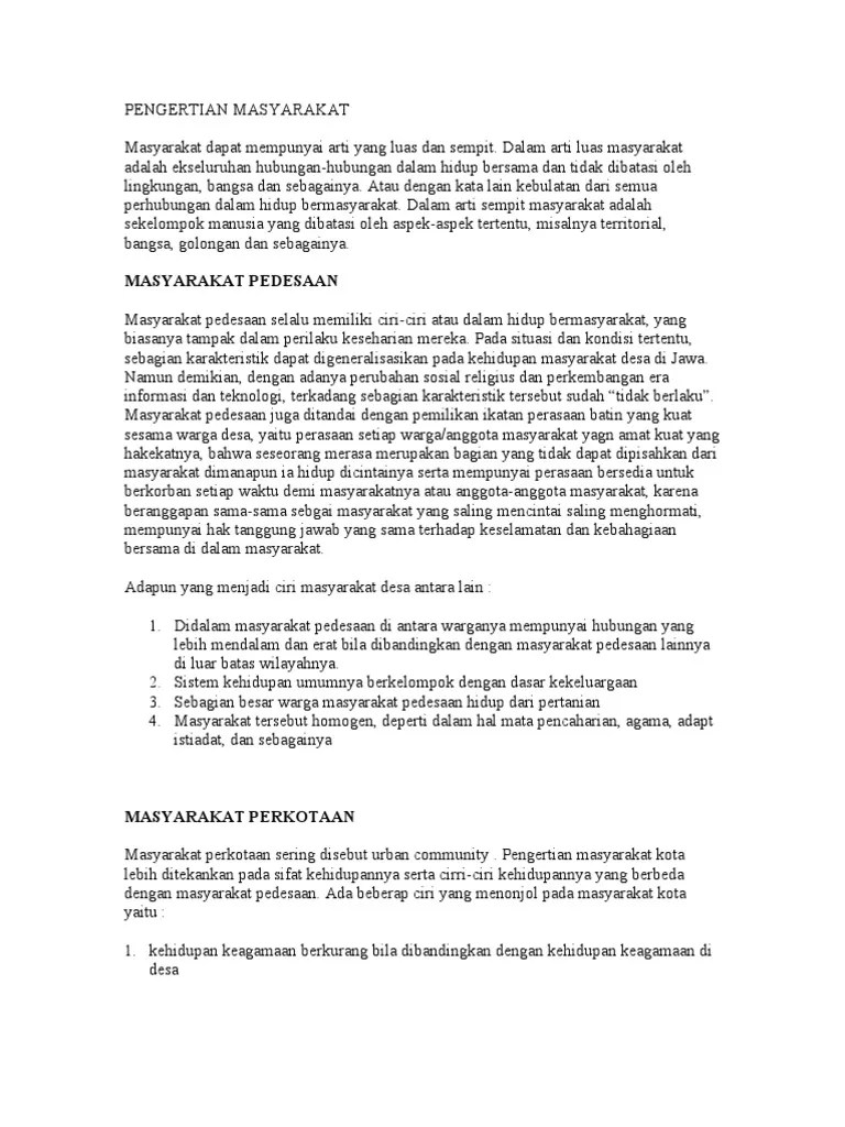 Pengertian Masyarakat | PDF