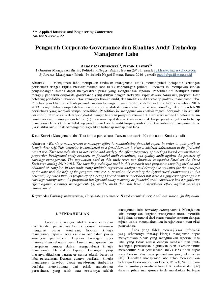 Pengaruh Corporate Governance Dan Kualit | PDF