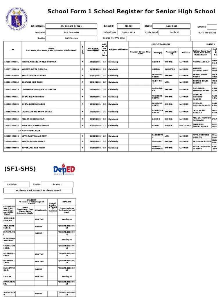 DepEd School Form 1 (SF 1) | PDF