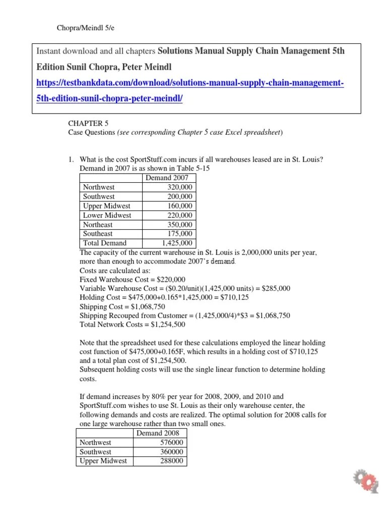Solutions Manual Supply Chain Management 5th Edition Sunil Chopra Peter Meindl PDF | PDF ...