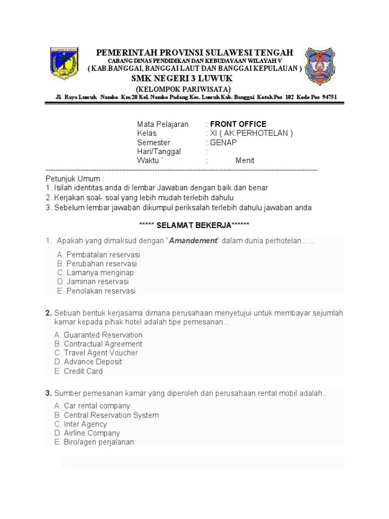 Kin's andrianto,dipl hot ,se) 1. Soal Front Office Pdf