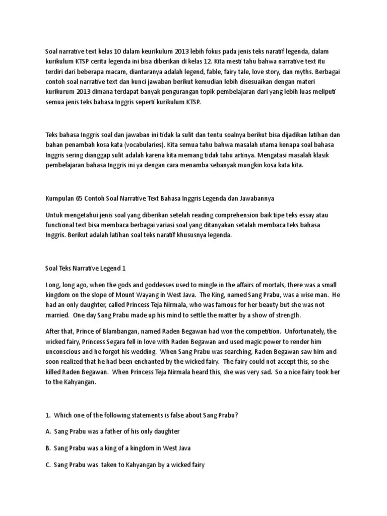 Rangkuman materi bab narrative text disertai contoh soal dan jawaban berikut pembahasan lengkapnya! Contoh Soal Essay Narrative Text Legend Sma Dan Kunci Jawabannya Beinyu Com