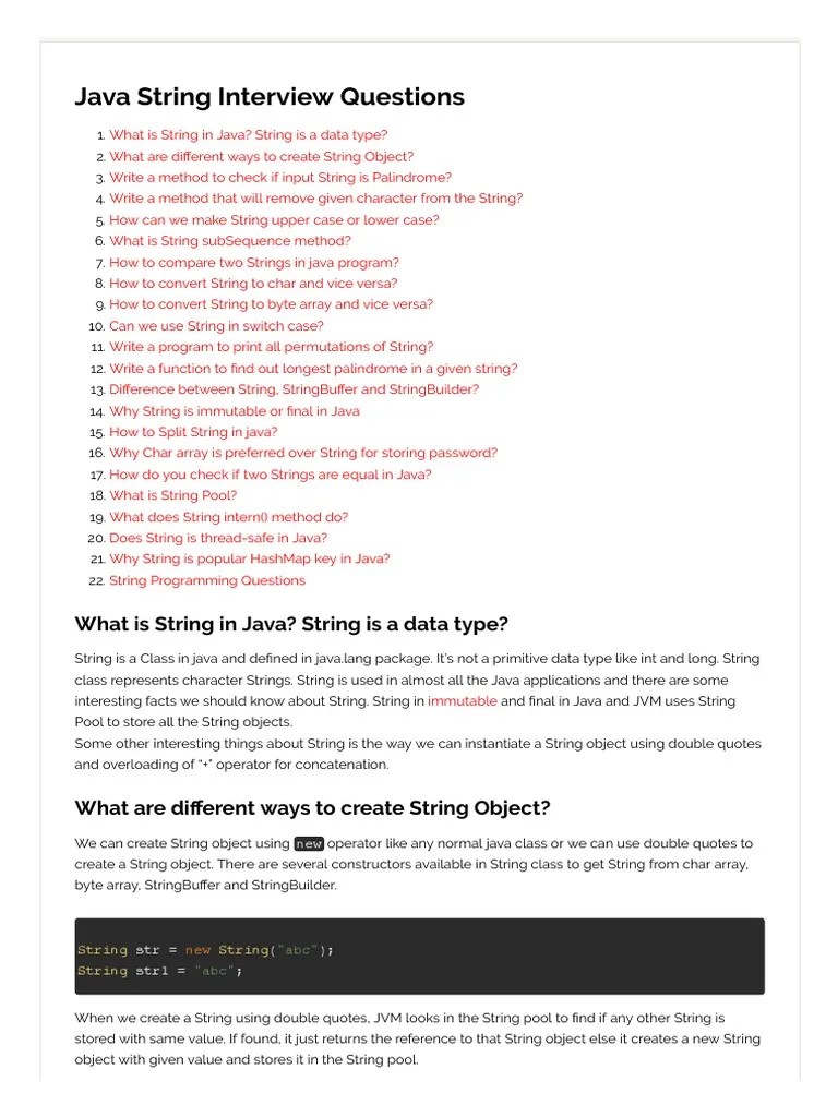 Java String Interview Questions And Answers - Extracted From JournalDev ...