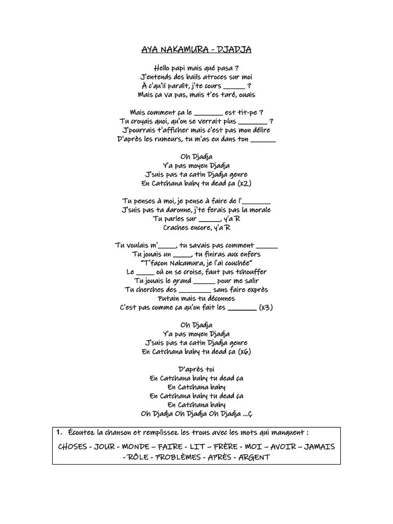 Paroles Djadja Avec Exercice FLE | PDF