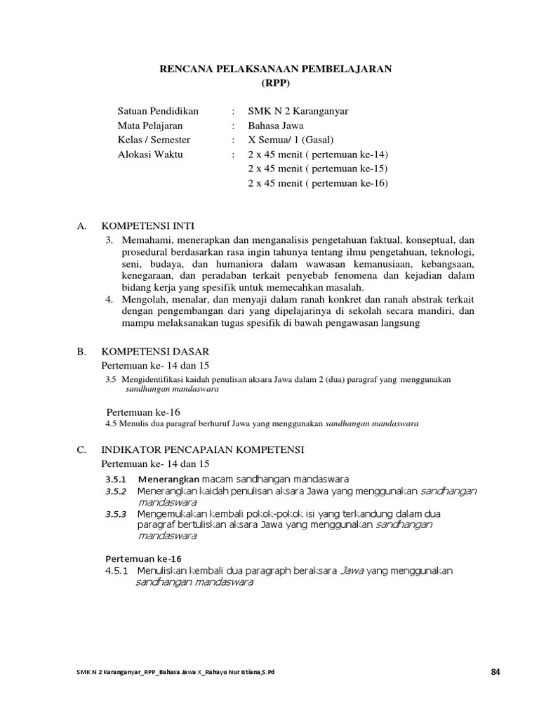 Inilah contoh terbaru surat izin tidak masuk sekolah. 7 5 Rpp Kd 5 Aksara Jawa Sandhangan Mandhaswara Pdf